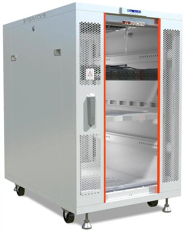 Main image of 22U Server Rack Cabinet, 35" Deep, Glass Door, 19-Inch | Cooling fans, PDU, shelf, casters, leveling feet, cable entry brushes