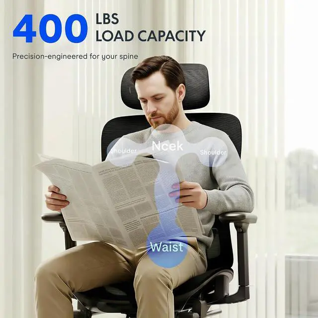 Alt view image 7 of 7 - ErgoX Premium Ergonomic Office Chair with Footrest- Adjustable 3D Armrests, Dynamic Lumbar Support, Recline & Tilt Function, Mesh Seat, for Home & Office Use,Light Grey Foam