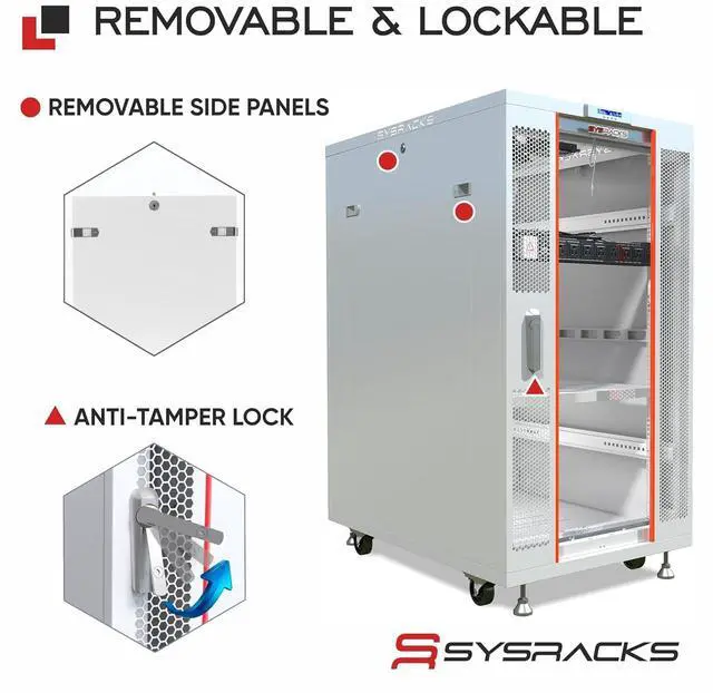 Alt view image 5 of 7 - 27U Server Rack Cabinet 19" Network Rack Enclosure, 35" Deep Floor Standing Data Rack with Locking Glass Door, Cooling Fans, PDU & Shelf for Servers, Switches and Patch Panels