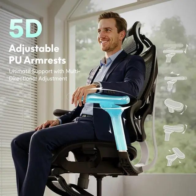 Alt view image 4 of 7 - ErgoX Max Ergonomic Office Chair with footrest Black - Aluminum Alloy Frame & Base, 661 lb Capacity, 5D Armrests, 4D Adaptive Lumbar & 4D Headrest 1