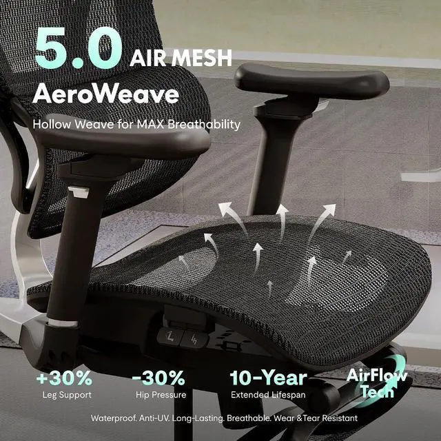 Alt view image 7 of 7 - ErgoX Max Ergonomic Office Chair with footrest Black - Aluminum Alloy Frame & Base, 661 lb Capacity, 5D Armrests, 4D Adaptive Lumbar & 4D Headrest 1