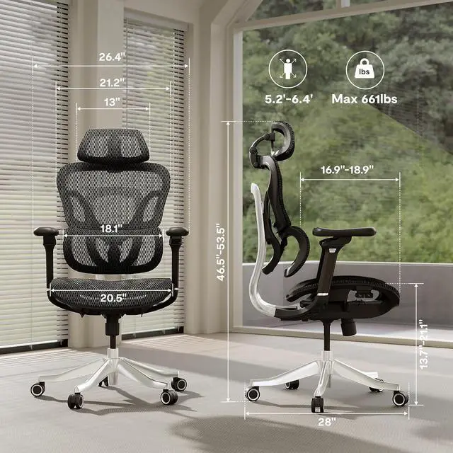 Alt view image 2 of 7 - ErgoX Max Ergonomic Office Chair Black - Aluminum Alloy Frame & Base, 661 lb Capacity, 5D Armrests, 4D Adaptive Lumbar & 4D Headrest 1