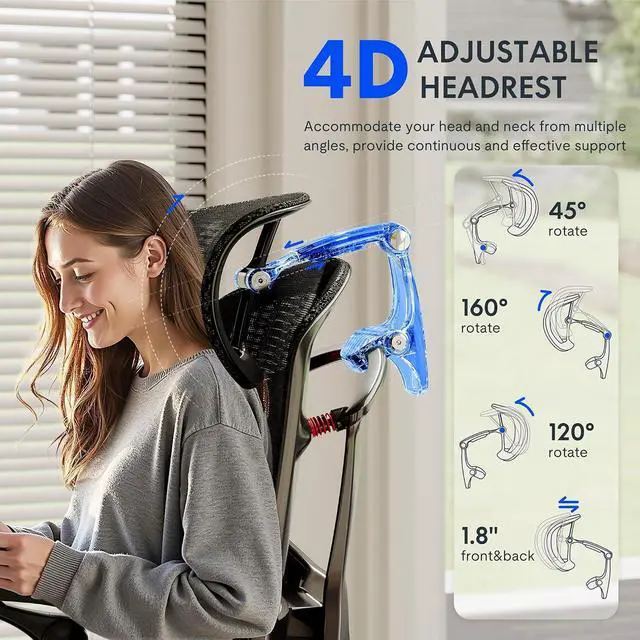Alt view image 3 of 7 - ErgoX-PRO Ergonomic Office Chair with Footrest Black AeroWeave 5.0 Mesh Seat, 5D Lumbar, 7D Armrests, 4D Headrest, 551LBS Capacity Office, Gaming, Home