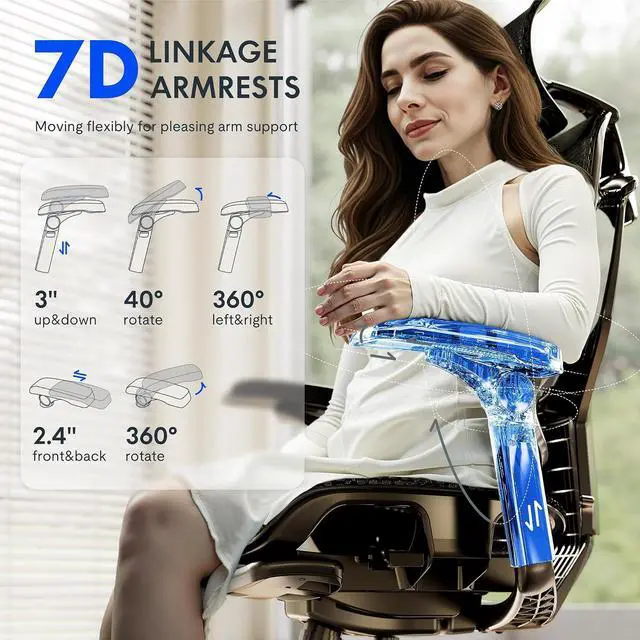 Alt view image 4 of 7 - ErgoX-PRO Ergonomic Office Chair with Footrest Black AeroWeave 5.0 Mesh Seat, 5D Lumbar, 7D Armrests, 4D Headrest, 551LBS Capacity Office, Gaming, Home
