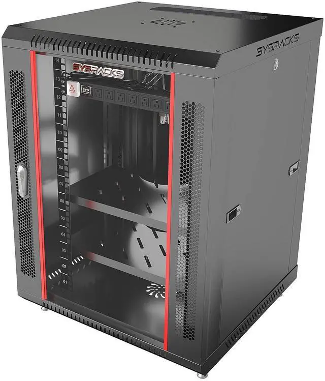 Main image of 15U Wall Mount Server Rack Cabinet 24 Deep, 19 Network & AV Enclosure for Home Lab with Fan, PDU, 2 Shelves, Locking Glass Door