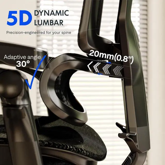 Alt view image 5 of 7 - ErgoX-PRO Ergonomic Office Chair with Footrest Black AeroWeave 5.0 Mesh Seat, 5D Lumbar, 7D Armrests, 4D Headrest, 551LBS Capacity Office, Gaming, Home