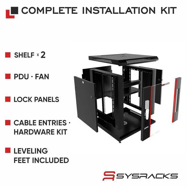 Alt view image 4 of 7 - 15U Wall Mount Server Rack Cabinet 19" Network Rack Enclosure, 24" Deep Data Rack Cabinet with Fan, PDU & 2 Shelves for IT Equipment, Switches and Patch Panel
