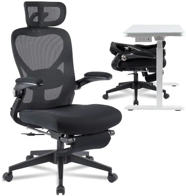 Main image of Foldex Ergonomic Office Chair, Folding Chair for Small Spaces with Lumbar Support, Flip-up Armrests, 3D Headrest, Desk Chairs with Footrest for Work,Video Game,Gift (Foam Seat, Black)