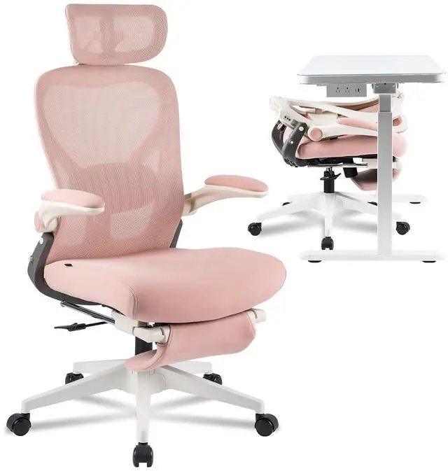 Main image of Foldex Ergonomic Office Chair, Folding Chair for Small Spaces with Lumbar Support, Flip-up Armrests, 3D Headrest, Desk Chairs with Footrest for Work,Video Game,Gift Foam Seat, Pink