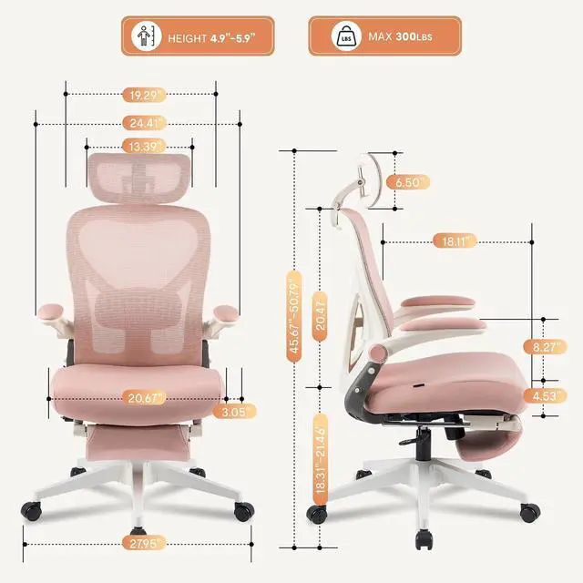 Alt view image 3 of 7 - Foldex Ergonomic Office Chair, Folding Chair for Small Spaces with Lumbar Support, Flip-up Armrests, 3D Headrest, Desk Chairs with Footrest for Work,Video Game,Gift Foam Seat, Pink