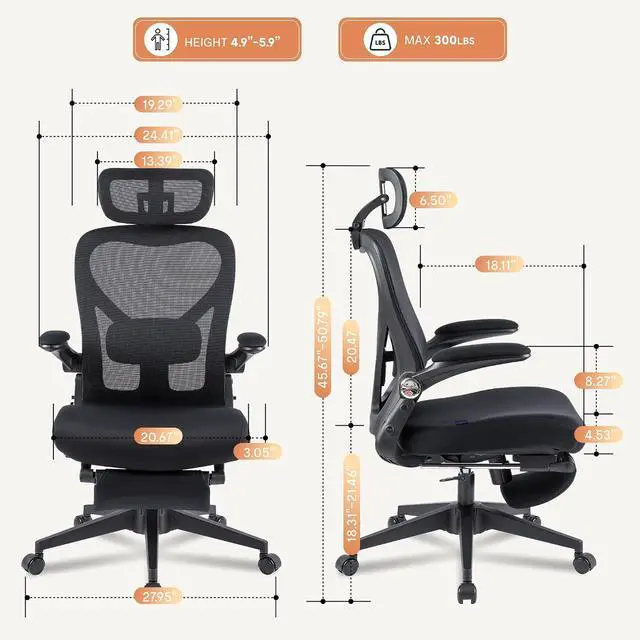 Alt view image 2 of 7 - Foldex Ergonomic Office Chair, Folding Chair for Small Spaces with Lumbar Support, Flip-up Armrests, 3D Headrest, Desk Chairs with Footrest for Work,Video Game,Gift (Foam Seat, Black)