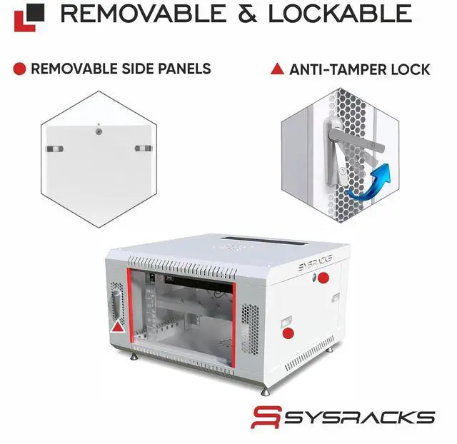 Alt view image 5 of 7 - 6U Wall Mount Server Rack Cabinet 24 Deep, 19 Network & AV Enclosure for Home Lab with Fan, PDU, 1 Shelf, Locking Glass Door