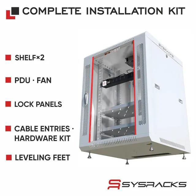 Alt view image 4 of 7 - 15U Wall Mount Server Rack Cabinet, 19 Inch Network and AV Enclosure, 24 Inch Deep, Locking Glass Door, Fan, PDU, 2 Shelves