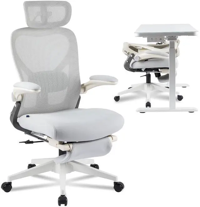 Main image of Foldex Ergonomic Office Chair, Folding Chair for Small Spaces with Lumbar Support, Flip-up Armrests, 3D Headrest, Desk Chairs with Footrest for Work,Video Game (Foam Seat, Grey)