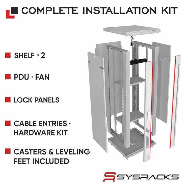 Alt view image 4 of 7 - 22U Wall Mount Server Rack Cabinet 19" Network Rack Enclosure, 24" Deep Data Rack Cabinet with Fan, PDU & 2 Shelves for IT Equipment, Switches and Patch Panel