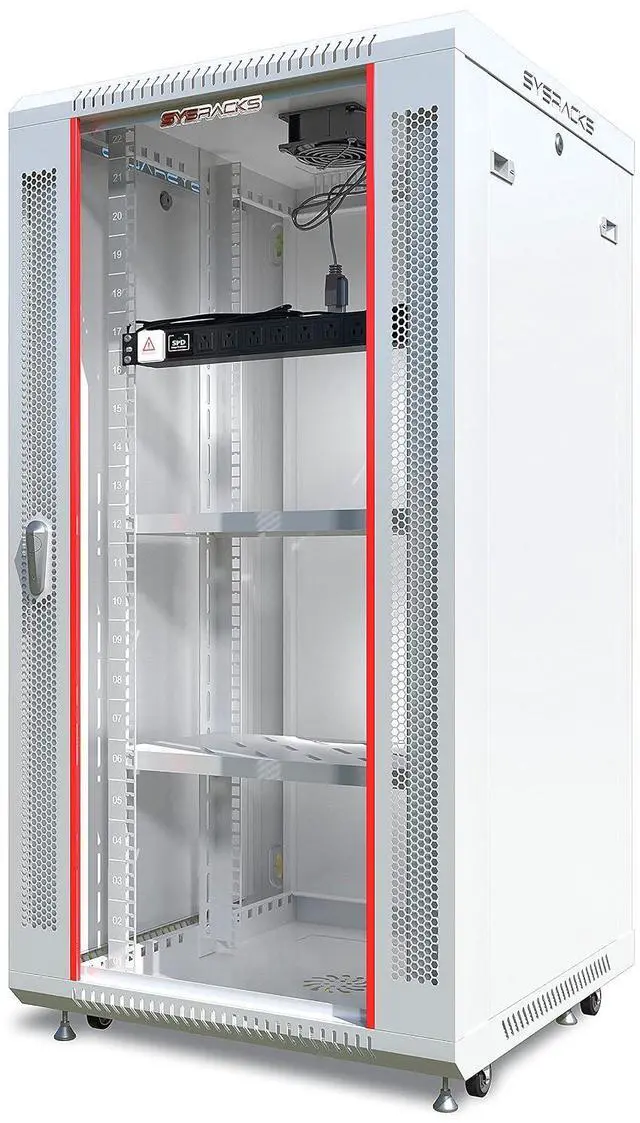 Main image of 22U Wall Mount Server Rack Cabinet 24 Deep, 19 Network & AV Enclosure for Home Lab with Fan, PDU, 2 Shelves, Locking Glass Door