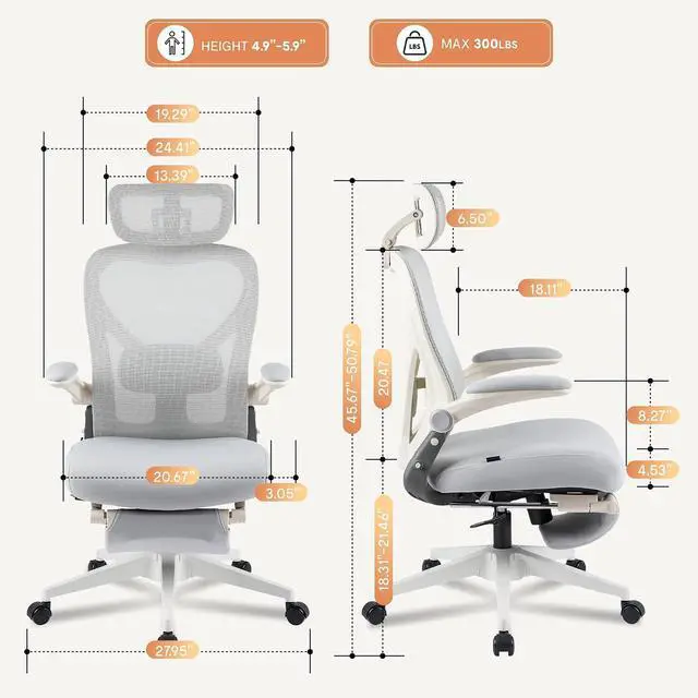 Alt view image 3 of 7 - Foldex Ergonomic Office Chair, Folding Chair for Small Spaces with Lumbar Support, Flip-up Armrests, 3D Headrest, Desk Chairs with Footrest for Work,Video Game (Foam Seat, Grey)