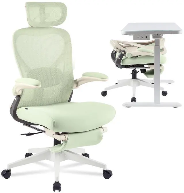 Main image of Foldex Ergonomic Office Chair, Folding Chair for Small Spaces with Lumbar Support, Flip-up Armrests, 3D Headrest, Desk Chairs with Footrest for Work,Video Game Foam Seat, Green
