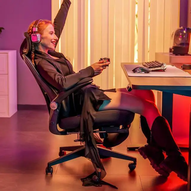 Alt view image 2 of 7 - Foldex Ergonomic Office Chair, Folding Chair for Small Spaces with Lumbar Support, Flip-up Armrests, 3D Headrest, Desk Chairs with Footrest for Work,Video Game,Gift Foam Seat, Pink