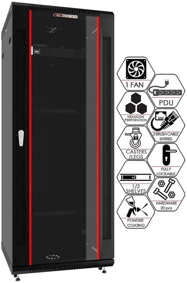 Main image of 22U Wall Mount Server Rack Cabinet 24 Deep, 19 Network & AV Enclosure for Home Lab with Fan, PDU, 2 Shelves, Locking Glass Door