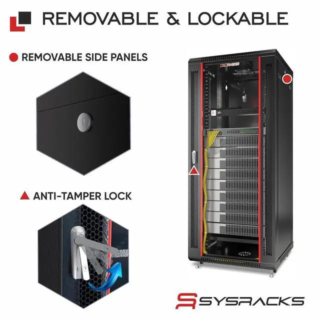 Alt view image 5 of 7 - 22U Wall Mount Server Rack Cabinet 24 Deep, 19 Network & AV Enclosure for Home Lab with Fan, PDU, 2 Shelves, Locking Glass Door