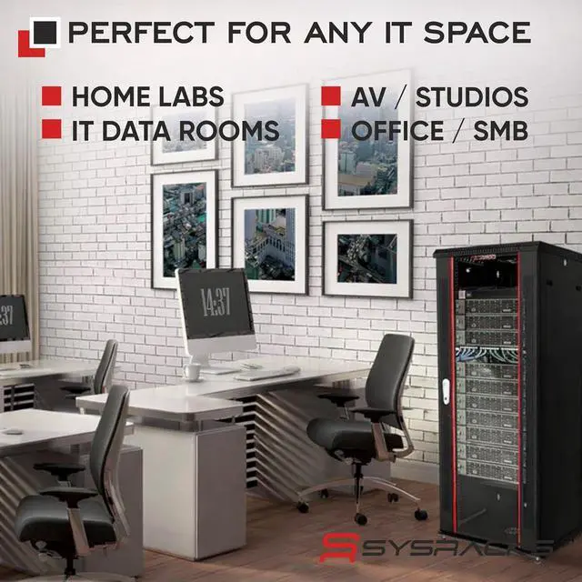 Alt view image 7 of 7 - 22U Wall Mount Server Rack Cabinet 24 Deep, 19 Network & AV Enclosure for Home Lab with Fan, PDU, 2 Shelves, Locking Glass Door