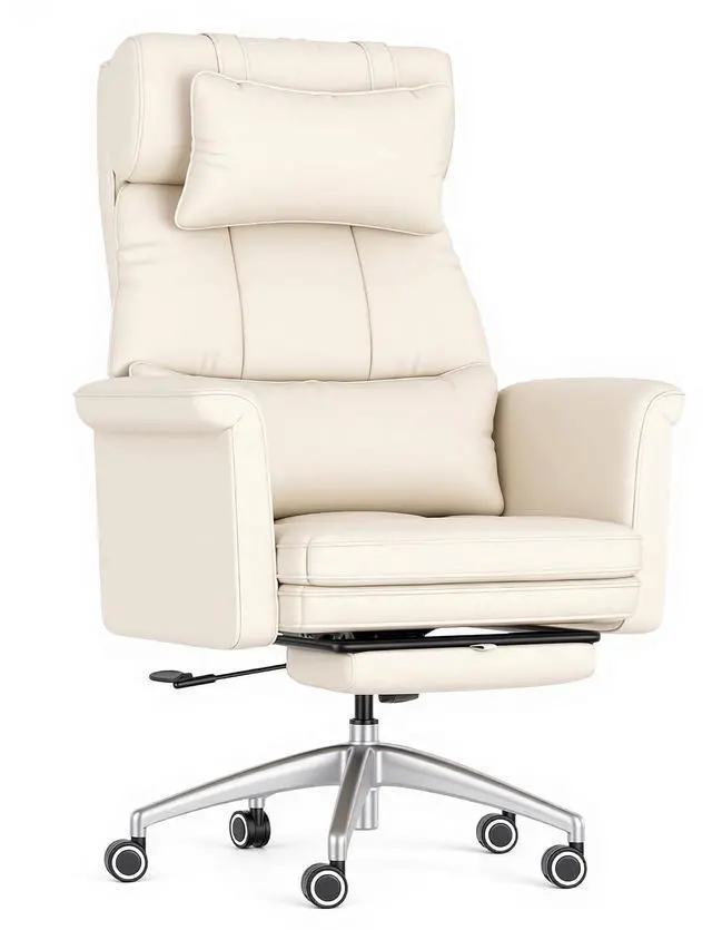 Alt view image 3 of 7 - Oversized Big and Tall Office Chair, 180° Flip Armrests for Pets&Cross Legged, Computer Desk Chair with Footrest, Lounge Chairs for Home Office Gaming Working, ScratchSafe Air Leather, Beige