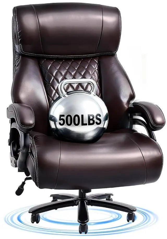 Main image of 500lbs Big and Tall Office Chair for Heavy People, High Back Heavy Duty Computer Chair with Stable Armrest 1D Lumbar Support, Desk Chairs for Working Gaming Relaxing, PU Leather, Brown