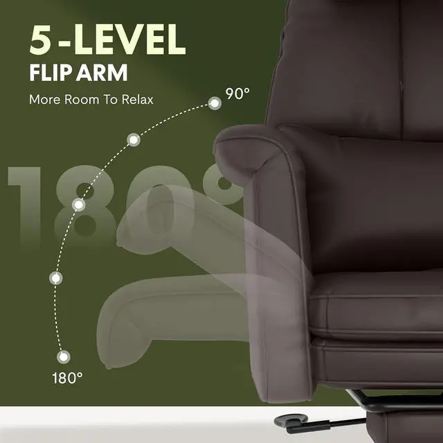 Alt view image 5 of 7 - Oversized Big and Tall Office Chair, 180° Flip Armrests for Pets&Cross Legged, Computer Desk Chair with Footrest, Lounge Chairs for Home Office Gaming Working, ScratchSafe Air Leather, Brown