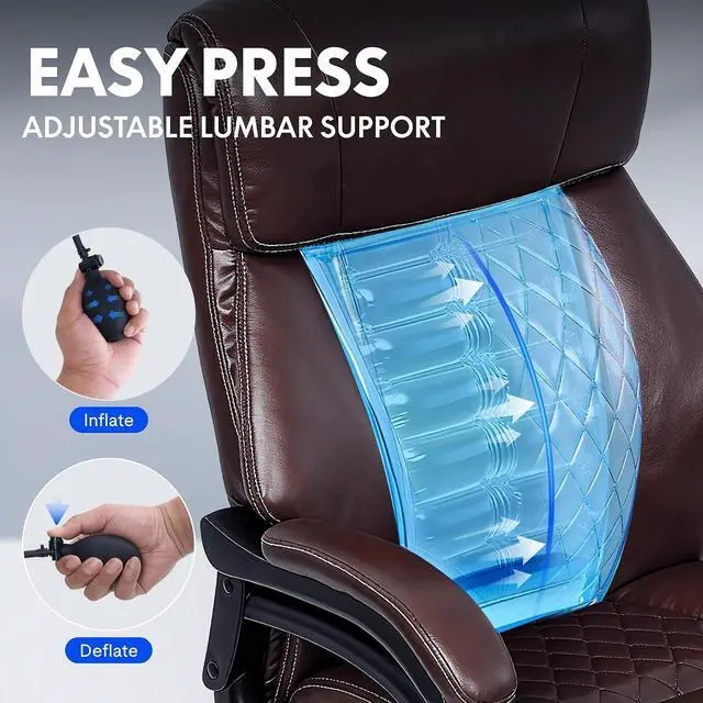 Alt view image 3 of 7 - 500lbs Big and Tall Office Chair for Heavy People, High Back Heavy Duty Computer Chair with Stable Armrest 1D Lumbar Support, Desk Chairs for Working Gaming Relaxing, PU Leather, Brown