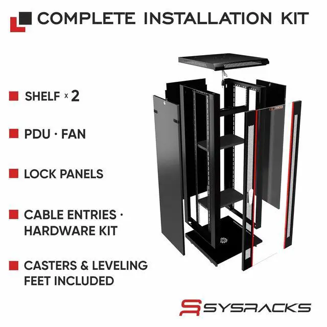 Alt view image 4 of 7 - 22U Wall Mount Server Rack Cabinet 19" Network Rack Enclosure, 24" Deep Data Rack Cabinet with Fan, PDU & Shelf for IT Equipment, Switches and Patch Panel