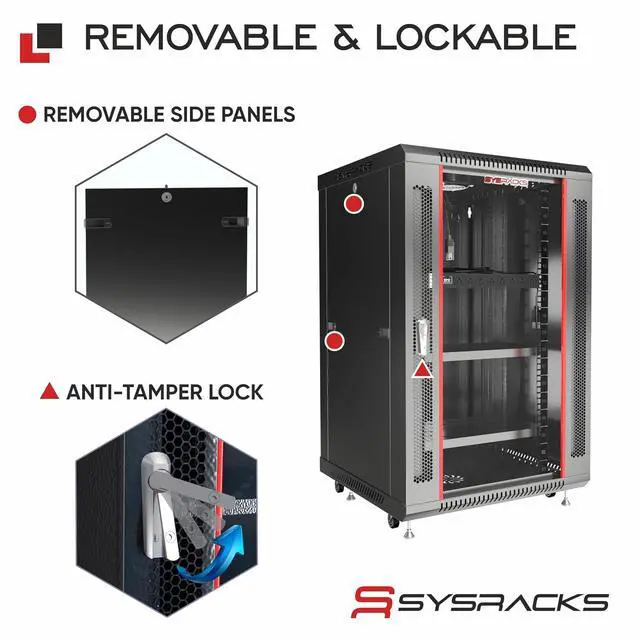 Alt view image 5 of 7 - 22U Wall Mount Server Rack Cabinet 19" Network Rack Enclosure, 24" Deep Data Rack Cabinet with Fan, PDU & Shelf for IT Equipment, Switches and Patch Panel