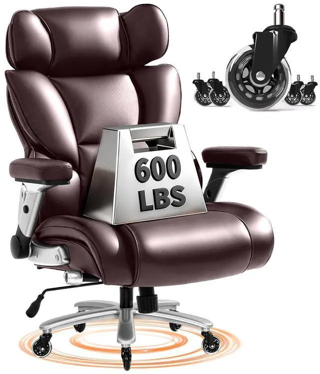 Main image of 600lbs Big and Tall Office Chair for Heavy People, High Back Heavy Duty Computer Chair with Lumbar Support 2D Armrest, Desk Chairs for Working Gaming Relaxing Cross Legged, PU Leather, Brown