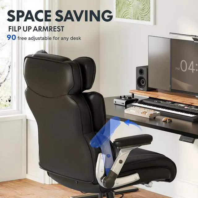 Alt view image 7 of 7 - 600lbs Big and Tall Office Chair for Heavy People, High Back Heavy Duty Computer Chair with Lumbar Support 2D Armrest, Desk Chairs for Working Gaming Relaxing Cross Legged, PU Leather, Brown