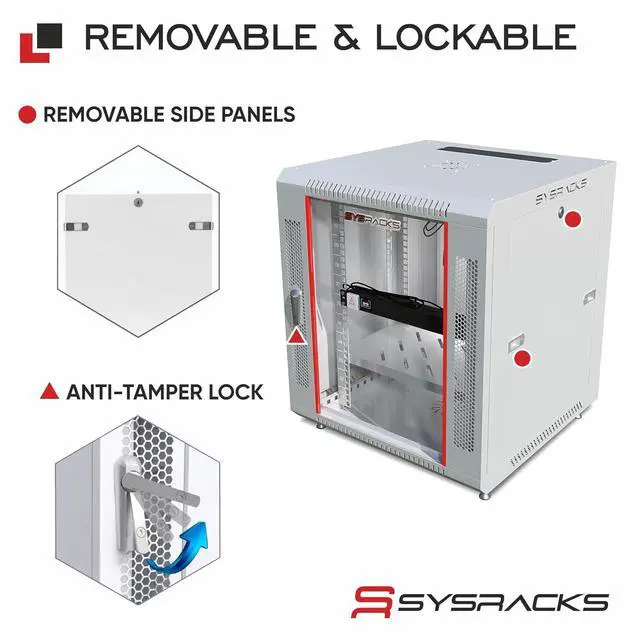 Alt view image 5 of 7 - 12U Wall Mount Server Rack Cabinet 24 Deep, 19 Network & AV Enclosure for Home Lab with Fan, PDU, 1 Shelf, Locking Glass Door