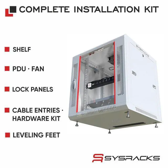 Alt view image 4 of 7 - 12U Wall Mount Server Rack Cabinet 24 Deep, 19 Network & AV Enclosure for Home Lab with Fan, PDU, 1 Shelf, Locking Glass Door