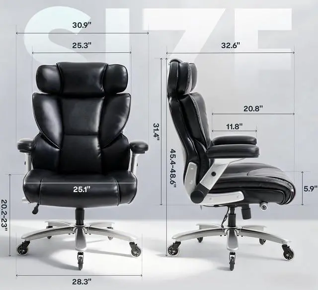 Alt view image 2 of 7 - 600lbs Big and Tall Office Chair for Heavy People, High Back Heavy Duty Computer Chair with Lumbar Support 2D Armrest, Desk Chairs for Working Gaming Relaxing Cross Legged, PU Leather, Black