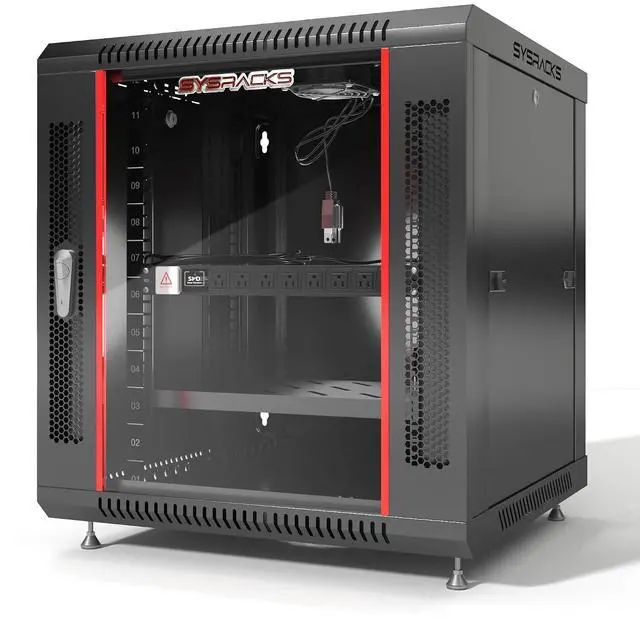 Main image of 12U Wall Mount Server Rack Cabinet, 24" Deep, 19" Network & AV Enclosure | For Home Lab, With Fan, PDU, 1 Shelf, Locking Glass Door