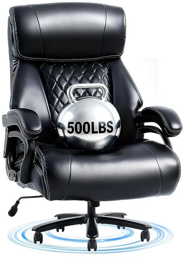 Main image of 500lbs Big and Tall Office Chair for Heavy People, High Back Heavy Duty Computer Chair with Stable Armrest 1D Lumbar Support, Desk Chairs for Working Gaming Relaxing, PU Leather, Black