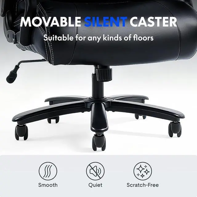 Alt view image 7 of 7 - 500lbs Big and Tall Office Chair for Heavy People, High Back Heavy Duty Computer Chair with Stable Armrest 1D Lumbar Support, Desk Chairs for Working Gaming Relaxing, PU Leather, Black