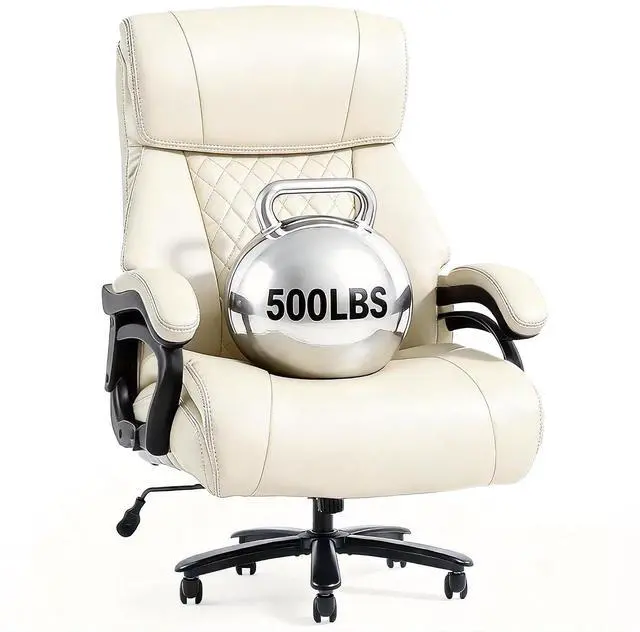 Main image of 500lbs Big and Tall Office Chair for Heavy People, High Back Heavy Duty Computer Chair with Stable Armrest 1D Lumbar Support, Desk Chairs for Working Gaming Relaxing, PU Leather, Beige