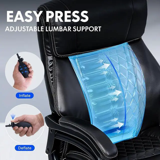Alt view image 3 of 7 - 500lbs Big and Tall Office Chair for Heavy People, High Back Heavy Duty Computer Chair with Stable Armrest 1D Lumbar Support, Desk Chairs for Working Gaming Relaxing, PU Leather, Black