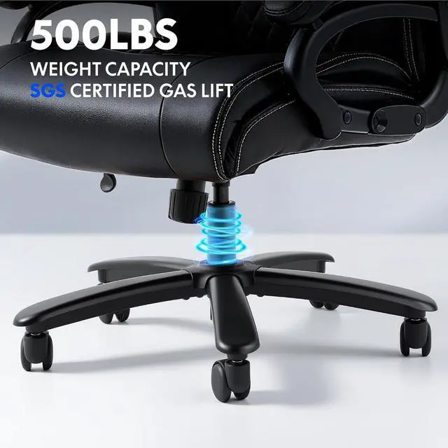 Alt view image 6 of 7 - 500lbs Big and Tall Office Chair for Heavy People, High Back Heavy Duty Computer Chair with Stable Armrest 1D Lumbar Support, Desk Chairs for Working Gaming Relaxing, PU Leather, Black