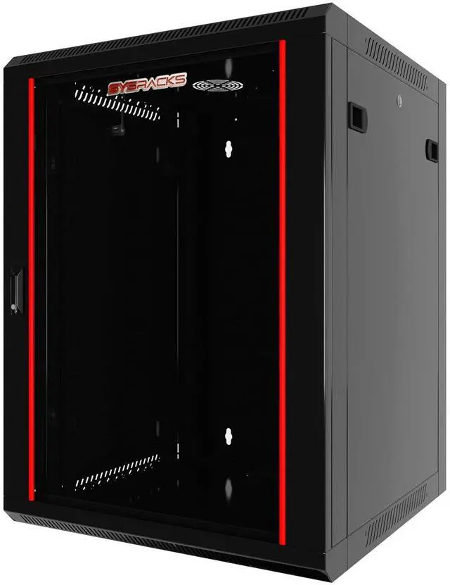 Main image of 18U Wall Mount Server Rack Cabinet, 19 Network Cabinet Enclosure, 18 Deep, Locking Tempered Glass Door, Ventilated, Fan-Ready Top
