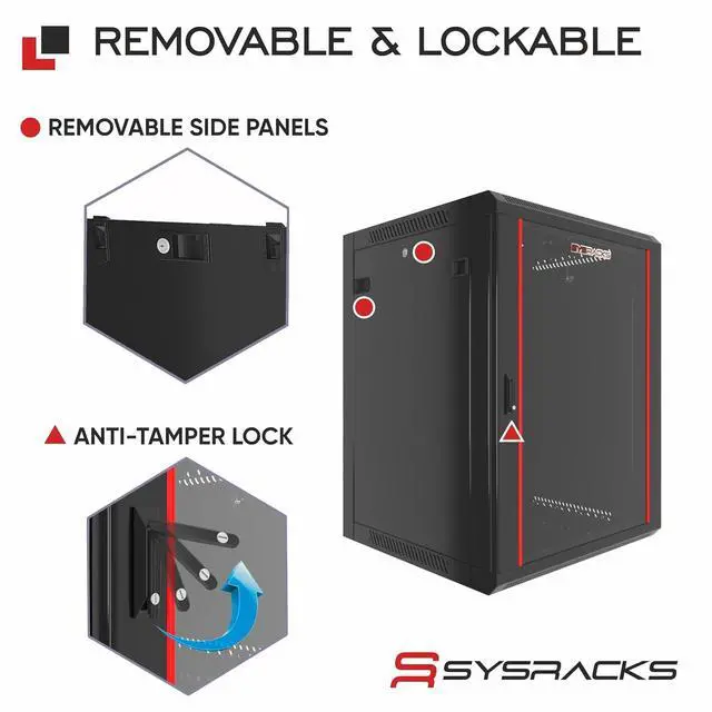 Alt view image 3 of 7 - 18U Wall Mount Server Rack Cabinet, 19 Network Cabinet Enclosure, 18 Deep, Locking Tempered Glass Door, Ventilated, Fan-Ready Top