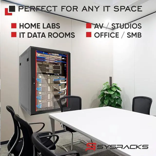 Alt view image 7 of 7 - 18U Wall Mount Server Rack Cabinet, 19 Network Cabinet Enclosure, 18 Deep, Locking Tempered Glass Door, Ventilated, Fan-Ready Top