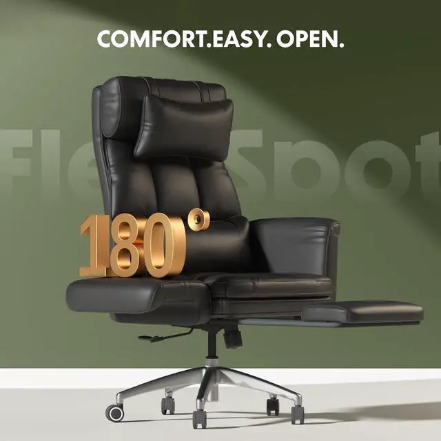 Alt view image 4 of 7 - Oversized Big and Tall Office Chair, 180° Flip Armrests for Pets&Cross Legged, Computer Desk Chair with Footrest, Lounge Chairs for Home Office Gaming Working, ScratchSafe Air Leather, Black