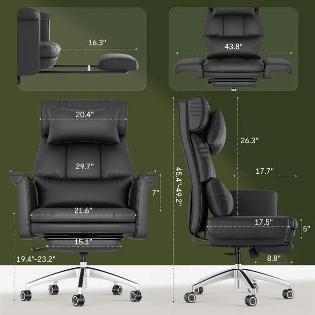 Alt view image 2 of 7 - Oversized Big and Tall Office Chair, 180° Flip Armrests for Pets&Cross Legged, Computer Desk Chair with Footrest, Lounge Chairs for Home Office Gaming Working, ScratchSafe Air Leather, Black