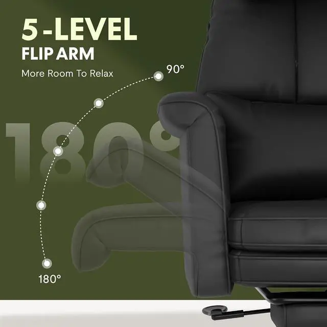 Alt view image 5 of 7 - Oversized Big and Tall Office Chair, 180° Flip Armrests for Pets&Cross Legged, Computer Desk Chair with Footrest, Lounge Chairs for Home Office Gaming Working, ScratchSafe Air Leather, Black
