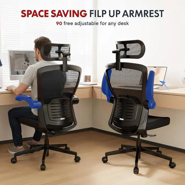 Alt view image 3 of 7 - OC3-Pro Cloud Ergonomic Office Chair for Big and Tall Black, High Back Office Chair with Flip-up Arm/8-Level Lumbar Support, Foam Seat Cushion, Chairs for Home Office Working Studying Gaming